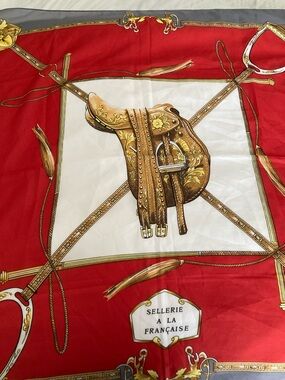 Sellerie à la Française Red and Gold Silk-Feel Scarf